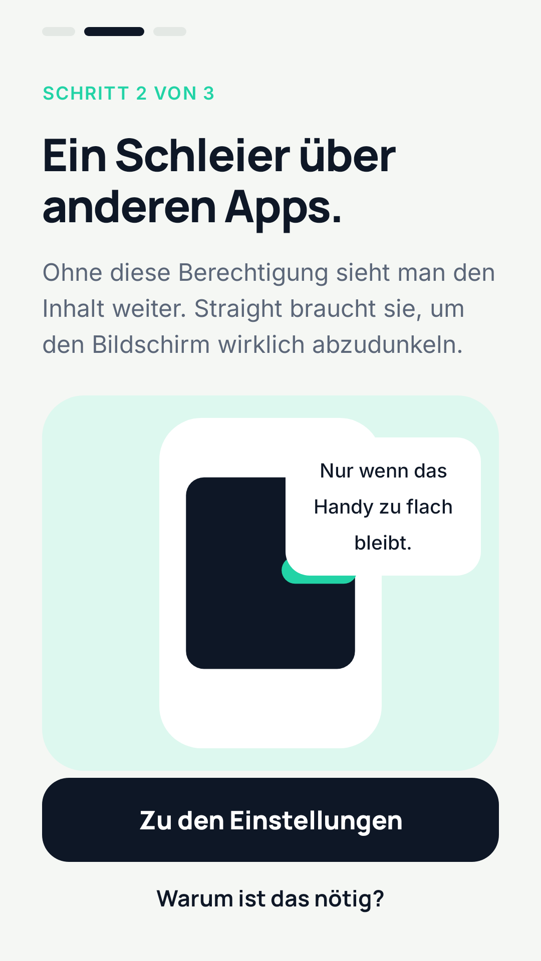 Einrichtung: ein Schleier über anderen Apps.